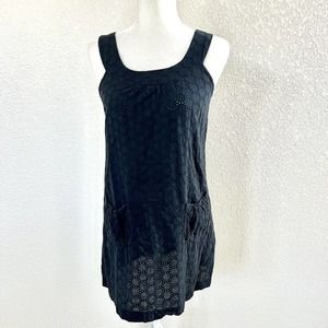 Mud Pie Bag Lady Size Small Black Eyelet Sleeveless Mini Sun Dress Round Neck